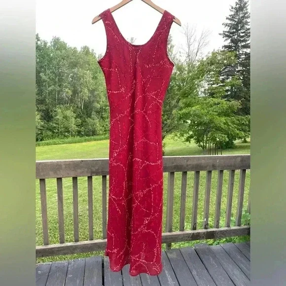Red maxi dress tank style sleeveless lined sz 14 lined - Picture 9 of 11